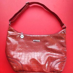 Simon Chang Peace faux crocodile leather shoulder bag / purse brown